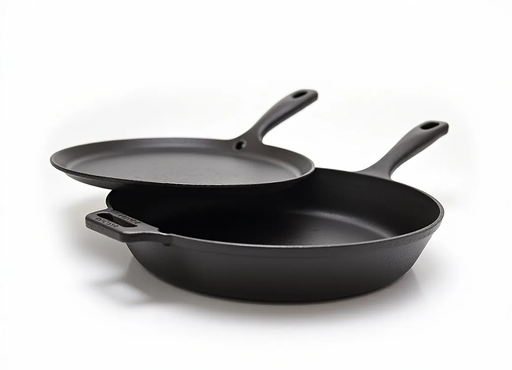 12-inch cast iron dutch oven with flat lid placed upside-down in studio family shot